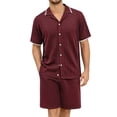thumbnail image 2 of Ceisia Men's 2 Piece Textured Knit Short Sleeve Button Down Shirt and Shorts Set for Spring Summer Wine XXXL Gifts, 2 of 7