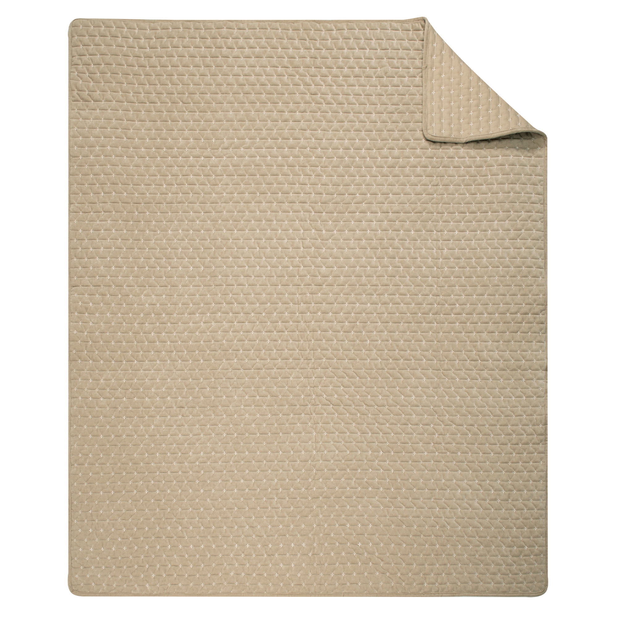 Levtex Home - Velvet Stitch - Throw - Cross Stitch Velvet - Taupe with White - Quilt (50x60in.) and Sham 50x60in. - Polyester