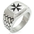 thumbnail image 1 of Stainless Steel Maltese Cross Geometric Pattern Step-Down Biker Style Polished Ring, 1 of 1