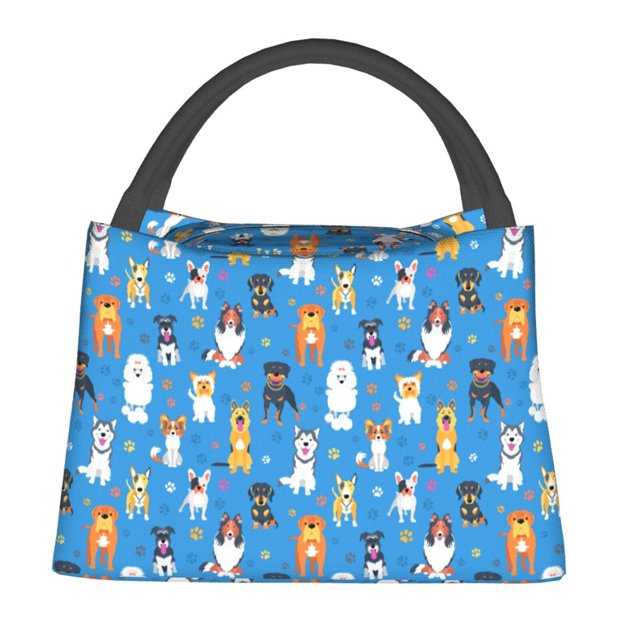 Easygdp Cute Dogs Bolsa de Almuerzo Insulada Reutilizable, Bolsa de Mano y Bandolera para Oficina, Trabajo, Viajes