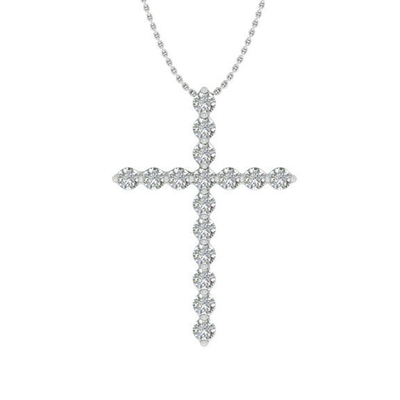 1/4 Carat Diamond Cross Pendant Necklace in 14k White Gold (Silver Chain Included) (I1-I2 Clarity)