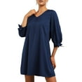 thumbnail image 3 of Gvmfive Women Solid Color Mini Dress V Neck 3/4 Sleeve Casual Loose Dress, 3 of 8
