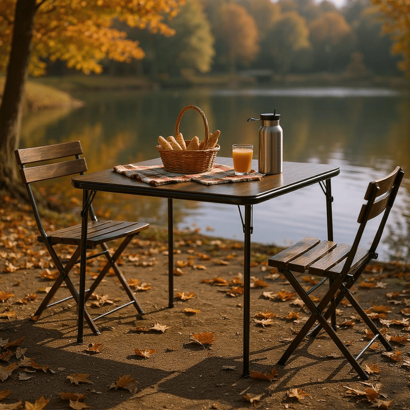 Homy Casa Portable Picnic Table, 34" Square Camping Table for Indoor/Outdoor Use, Walnut