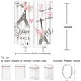thumbnail image 4 of Paris Eiffel Tower Shower Curtain Valentine''s Day Pink Flowers Butterfly Bonjour Romantic French European City Vintage Retro White Fabric Bathroom Decor Curtain with Hooks, 4 of 6