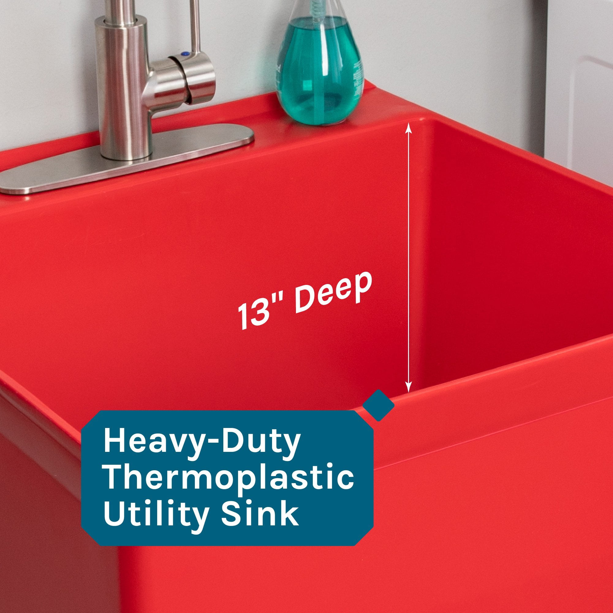 Tehila Utility Sink with Stainless Finish Coil Pull-Down Faucet 19 Gallon - Red