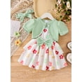 thumbnail image 5 of Caoirhny Little Girl Summer Outfit, Ribbed Short Sleeve Cardigan Flower Layered Ruffle Cami Dress Tie Headband 3 Piece Set, 5 of 9