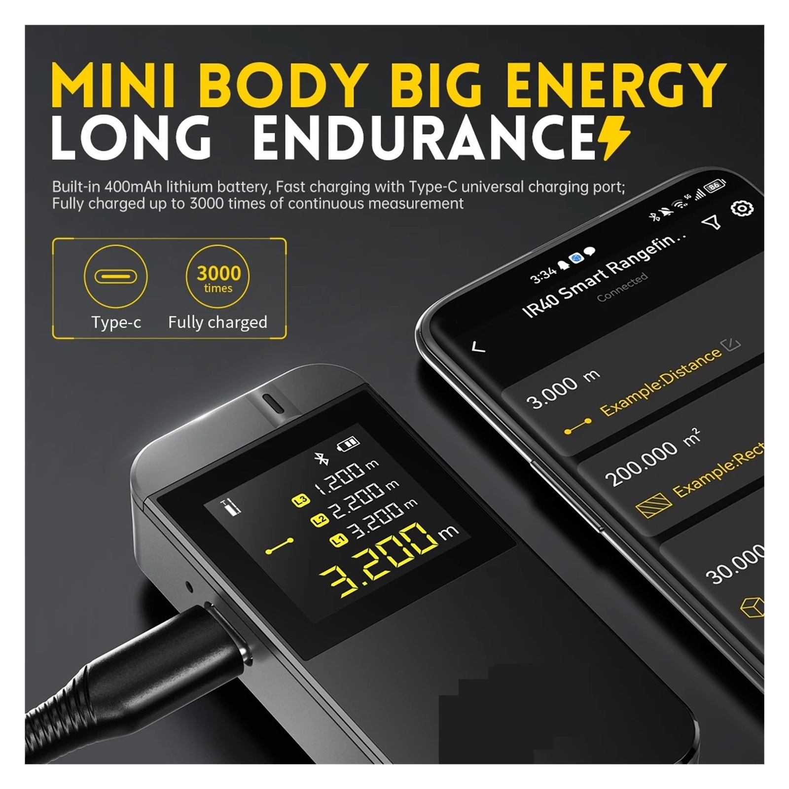 IR40 Smart Ranfinder 40M Tape Measure Digital Distance Meter Metro Digital Accurate APP To Draw ,High Accuracy Position