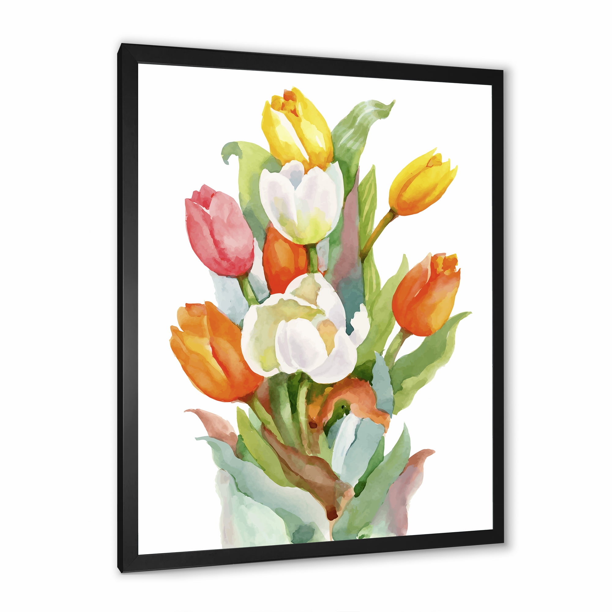 Designart 'Blooming Orange and White Tulips Flower' Traditional Framed Art Print