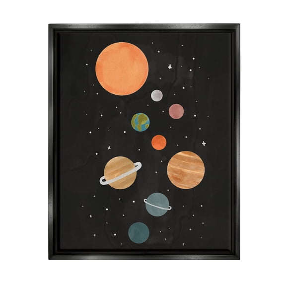 Solar System Planets Sky Art for Kids Graphic Art Jet Black Framed Art Print Wall Art