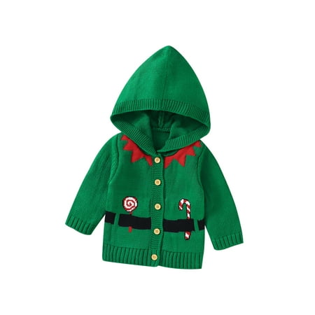 

Kuriozud Baby Spring Knitted Hoodie Green Long Sleeve Cane Button Down Coat