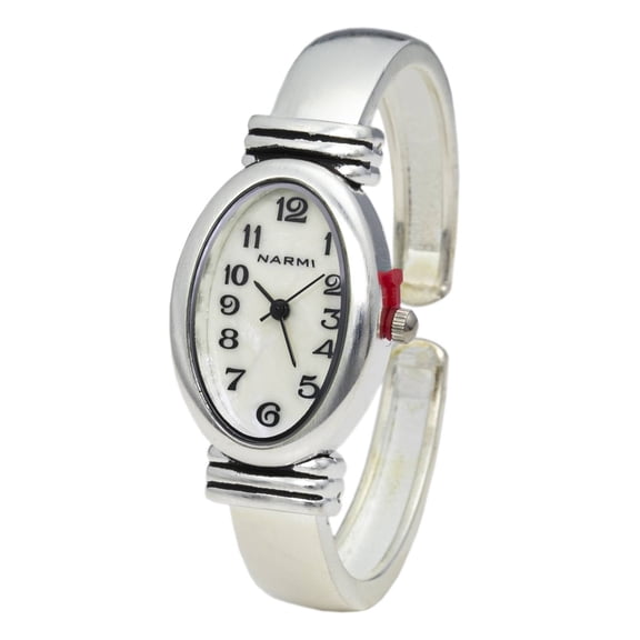 Blekon Collections Women’s 22mm Oval Case Brushed Silver Bangle Cuff Watch