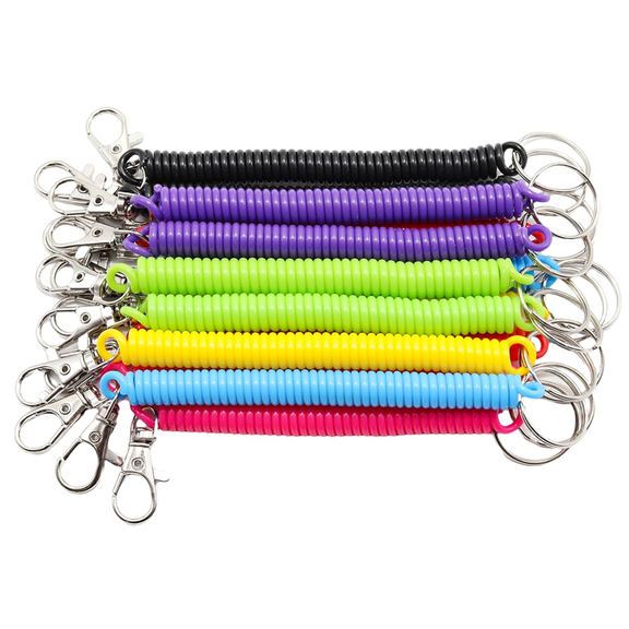 14 Pcs Spiral Retractable Coil Spring Keychain, 7 Colors Anti-Lost Coil Key Chains with Clip, Stretchy Coiled Lanyard Spiral Key Ring Holder with Lobster Clasp for Wrist Wallet Cellphone