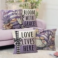 thumbnail image 3 of Spring Summer Gnome Decorative Throw Pillow Covers 18x18 Set of 4, Bloom with Grace Purple Lavender Flower Outdoor Pillowcase, Love Lives Here Plaid Stripes Farmhouse Cushion Case Home Decor, 3 of 6