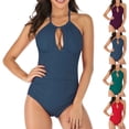 thumbnail image 1 of Sentmoon Two Piece Swimsuit for Women Sleeveless High Cut Bathing Suits Women Tummy Control Push Up Oversized Halters Strap Backless Bikini Summer Beach Must Haves, 1 of 9