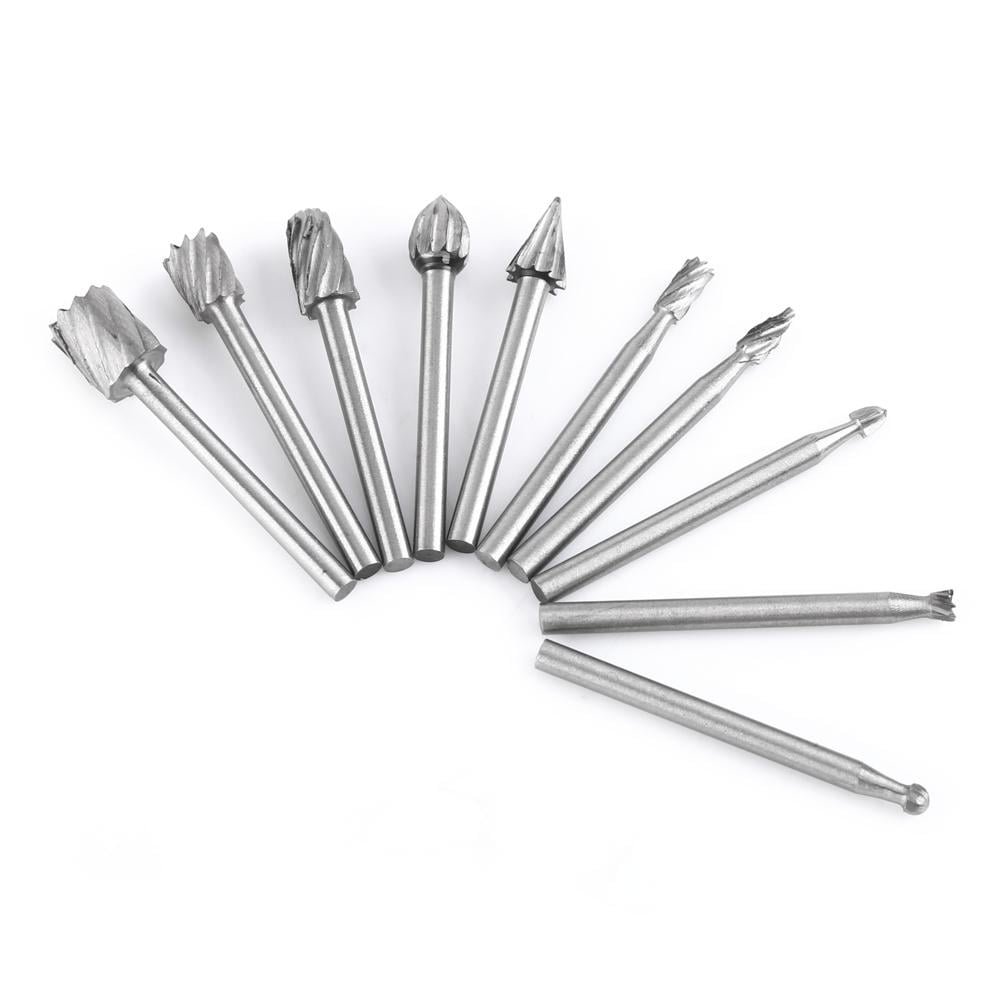 Woodworking Carving Tool Set 20pcs High Hardness Shaping High Speed Steel Single Cut Round Shank Rotary Burr Set for Plastic Wood 
