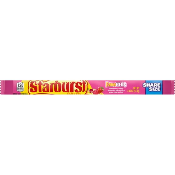 Starburst Fave Reds Fruit Chews Gummy Candy, Share Size - 3.45 oz