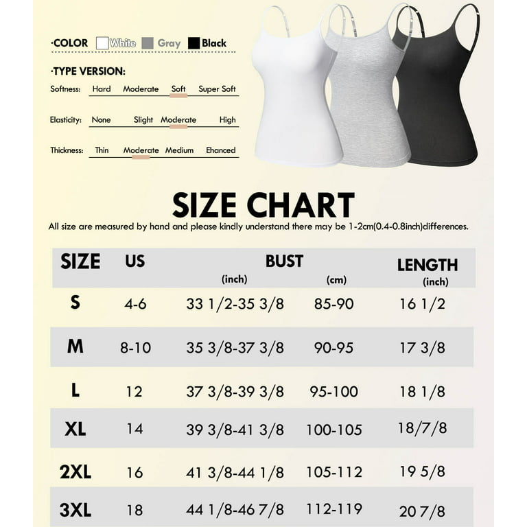 MANIFIQUE 3 Pack Women's Camisole with Built-in Padded Bra Adjustbale  Spaghetti Strap Tank Top Cami Comfort Undershirt