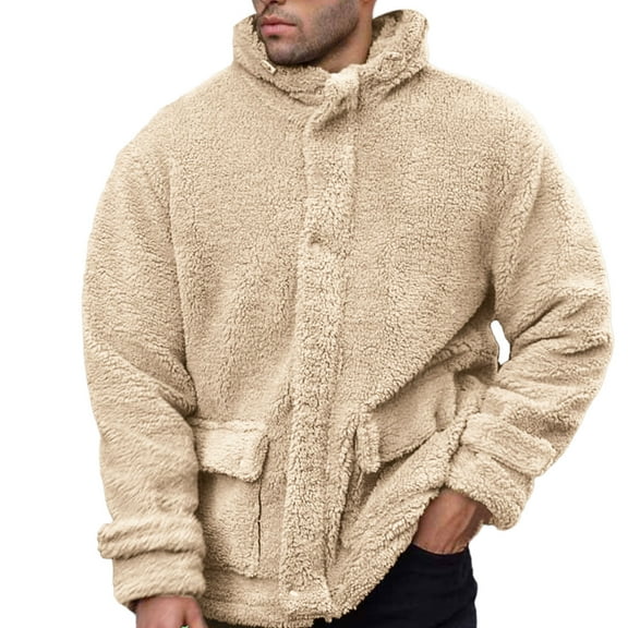 Heated Jackets For Men Hooded Solid Color Casual Fashion Fleece Oversized Denim Jacket Men,Beige,S