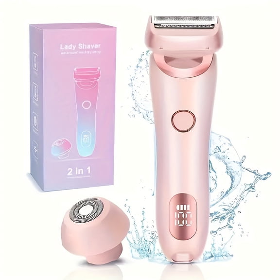 2 in 1 Electric Razors for Women, Electric Shaver, Bikini Trimmer for Women, Waterproof Painless Wet & Dry, Painless Hair Removal Head for Womens Electric Razor for Legs, All Body, Pink