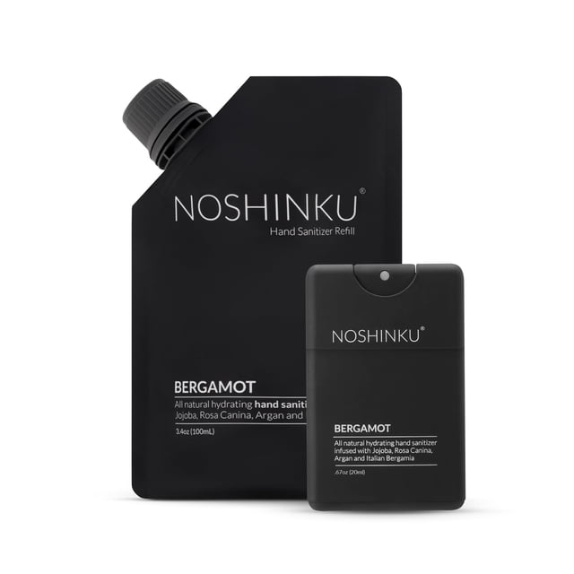 Kit de recarga de desinfectante para manos Noshinku de bergamota con rociador, más de 1400 aerosoles