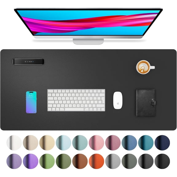 (47"x15.7", Black)Leather Desk Pad Protector, Mouse Pad, Office Desk Mat, Non-Slip PU Leather Desk Blotter, Laptop Desk Pad, Waterproof Desk Writing Pad for Office and Home