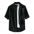 thumbnail image 1 of Camisa de manga corta de algodón y lino para hombre: prenda informal con botones, tejido ligero, color liso, ropa de playa para verano, tallas M-B, 1 of 4