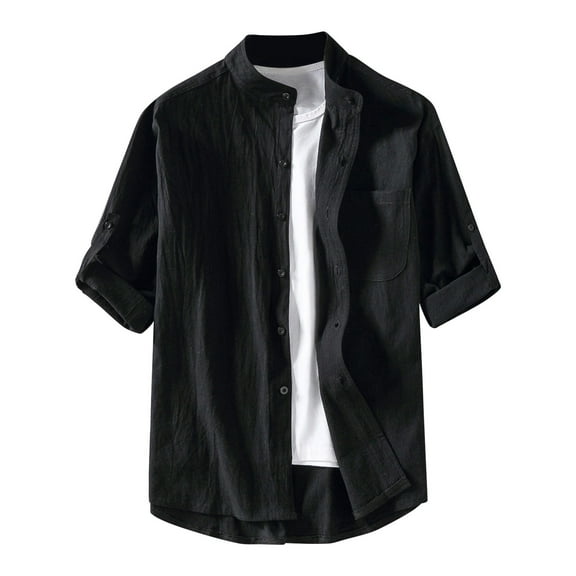 Hpapadks Casual Shirts for Men Casual Solid Button Down Blouses Short Sleeve Cardigan Loose Dress Shirts for Men Black 4XL