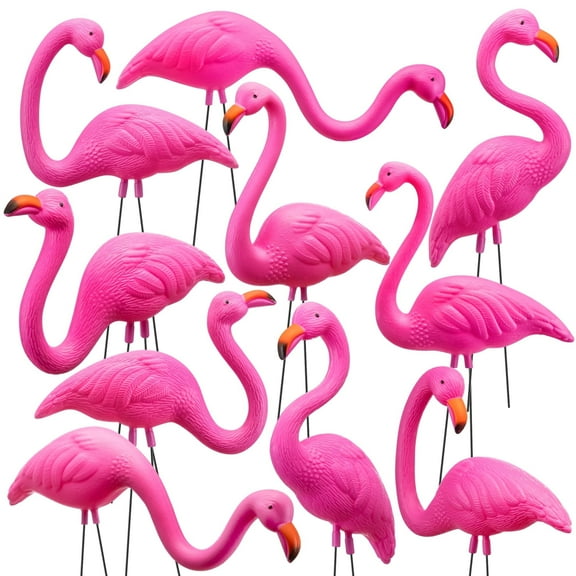 Joyfy 10 Pack Small Yard Flamingos Ornament Stakes Mini Pink Flamingo Yard Decor (3-10IN)