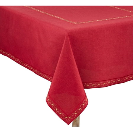 

Fennco Styles Holiday Embroidered Bordered Design Red Tablecloth Home DÃ©cor Christmas and Special Events