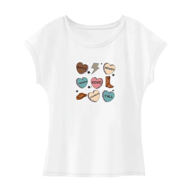 Camiseta de mujer de verano con cuello redondo para la calle, vacaciones, compras, vacaciones S