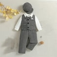 thumbnail image 4 of Tao Tao Baby Clothes Set For Birthday Toddler Kids Boys Gentleman's Dress Suit 4PCS Shirts + Vest + Rompers Pants + Hat Child Baby Outfits Gray 0 Months, 4 of 9