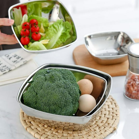 ADDHAT 1Pc Stainless Steel Fruit Bowl Silver Simple Shape Perfect for Serving and Salad