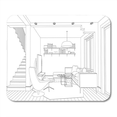 KDAGR Black Room Line Drawing of The Interior on White Mousepad Mouse Pad Mouse Mat 9x10 (Best Drawing Room Interior)