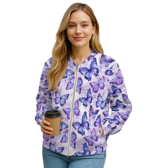 DISNIMO Butterfly Printed Jackets for Women V Neck Sweatshirts Zip Up Outwear Long Sleeve Jackets for Fall Winter, 3XL