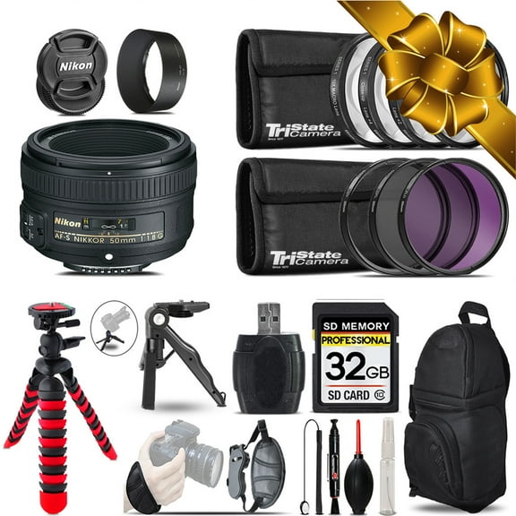 Nikon AF-S 50mm 1.8G   MACRO, UV-CPL-FLD Filter - 32GB Accessory Kit (International Version)