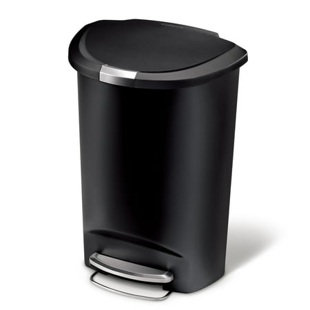 simplehuman Kitchen Trash Can, 13 Gallon Plastic Step Garbage Bin with Secure Slide Lock Lid, Black