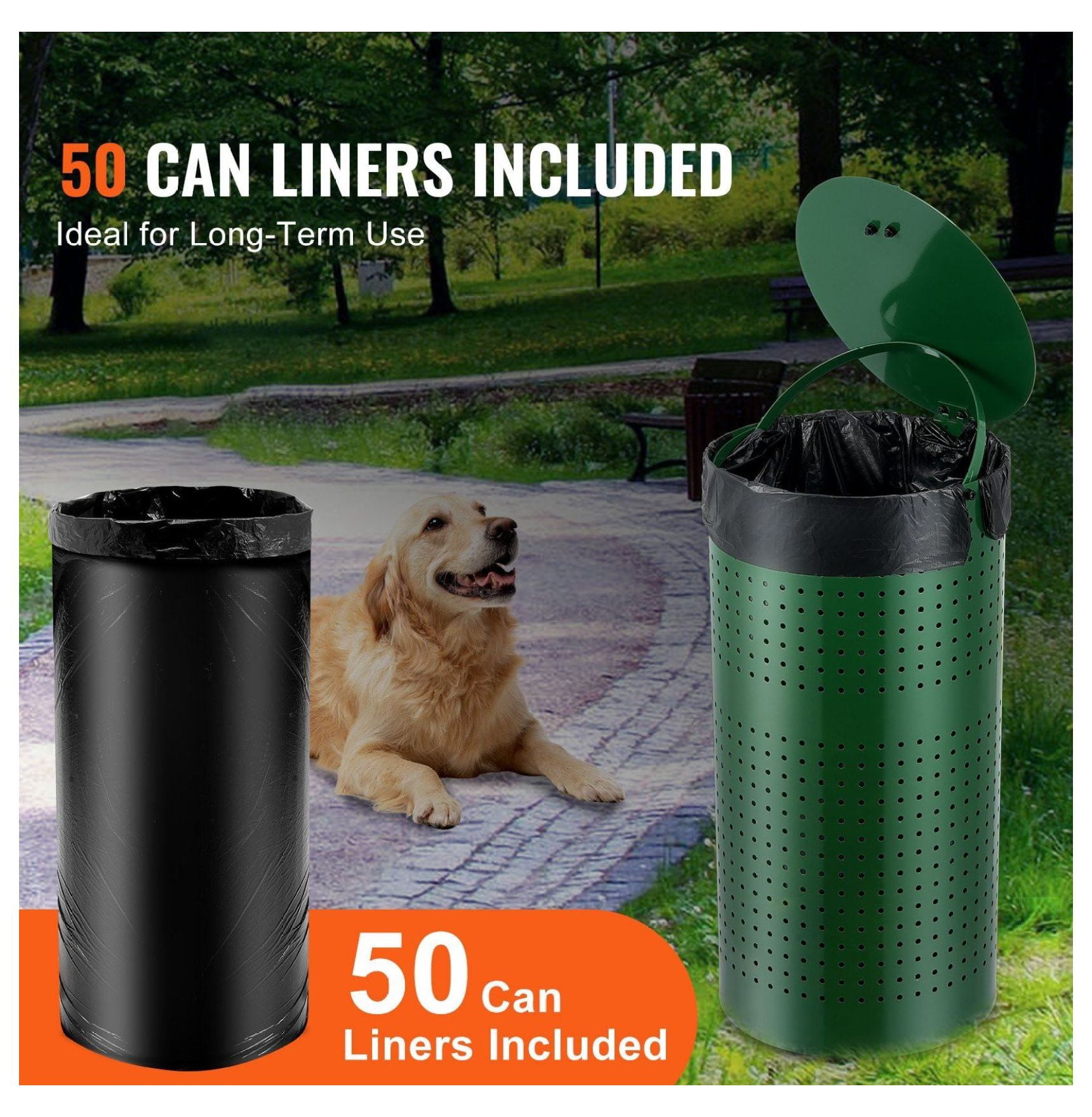 Dog Poop Trash Can 11.5 Gallons - Weatherproof Waste Bin with Lid & Bags - Pet Waste Station for Yard, Park, Commercial Use