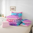thumbnail image 6 of Manfei Horse Slihouette 7pcs Bedding Comforter Set,Chic Glitter Print Queen Bedding Sets,Gradient Pink Blue Queen Sheet Sets For Girls,Microfiber Bedroom Decor Reversible, 6 of 8