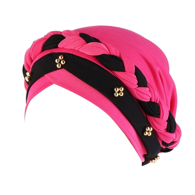 PMVFHDE Women Ruffle Turban Wrap Cap With Pearl Beading Solid Color Hats For Women Hot Pink