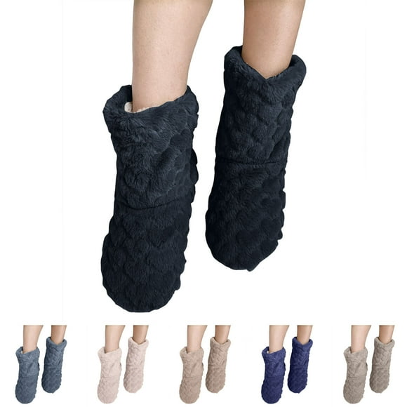 Dakaela Women's Men's Fuzzy Bootie Slippers Soft Cozy Plush Floor Socks Booties Fleece Lined Warm Winter House Shoes Black Size 8.5