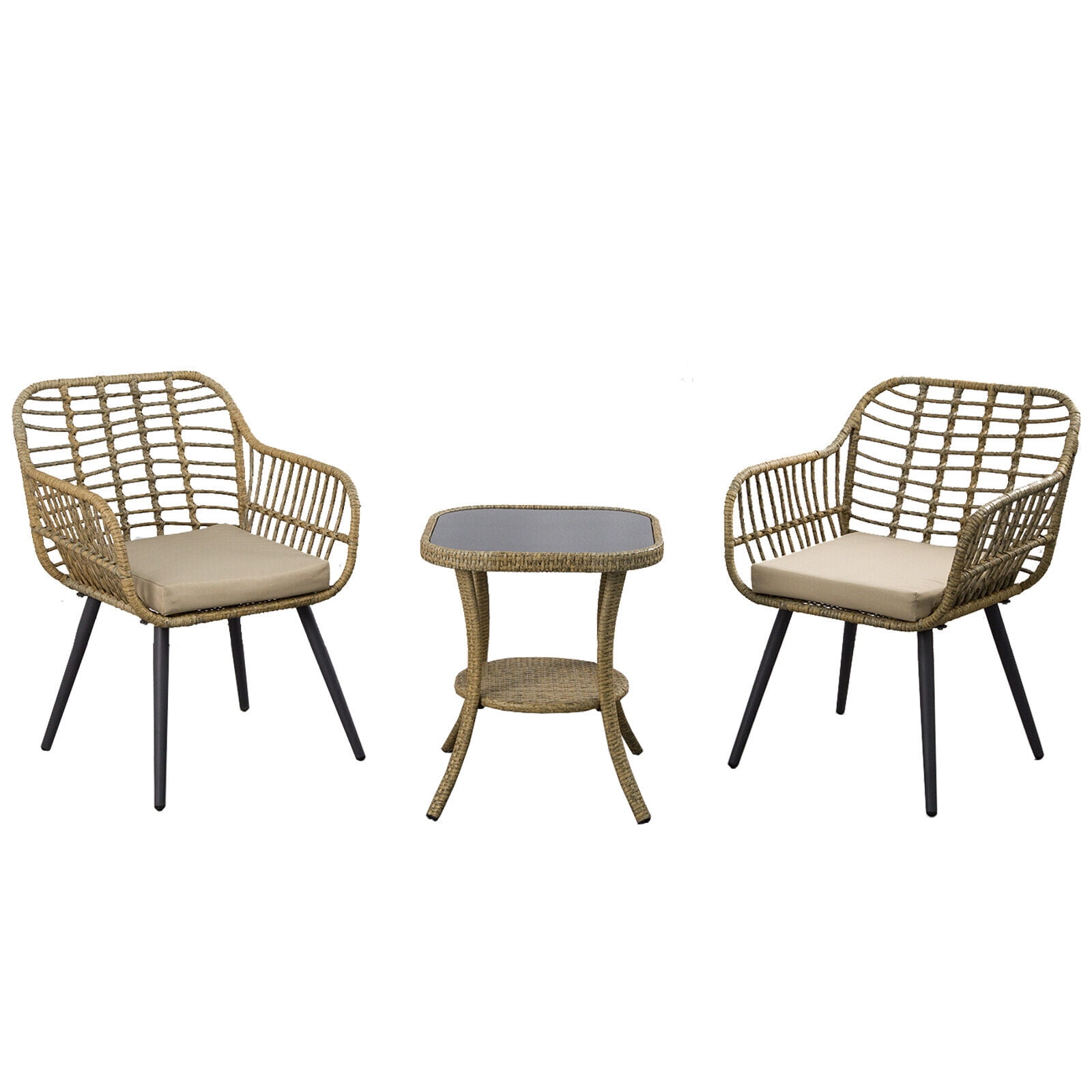FURNITURE ONE 3Piece Patio Conversation Bistro Set, Outdoor Wicker Furniture with Round
