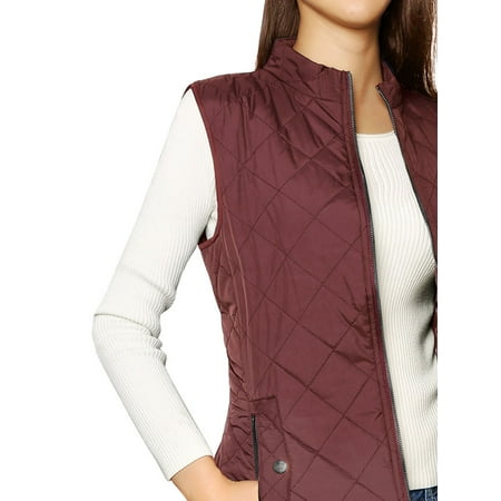 Women's Zip Up Front Stand Collar Lightweight Quilted Padded Vest Coat Red M (US 10)