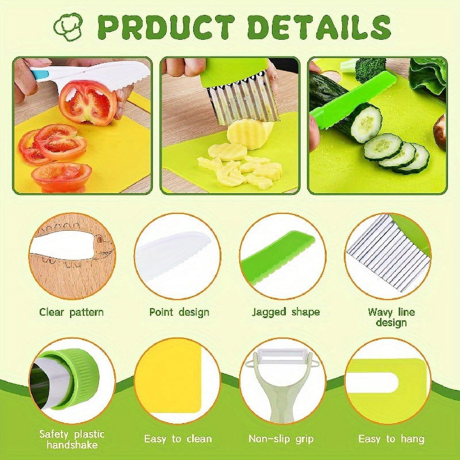 13 Pieces Montessori Kitchen Tools Cooking Sets Real-Toddler Safe Knives Set For Real Cooking With Plastic Toddler Safe Knives Crinkle Cutter Cutting Board