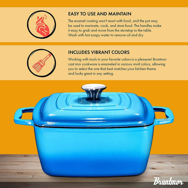 ZQBTC Enamel Cast Iron Covered Dutch Oven Pot with Lid for Bread Baking Use  on Gas Electric Oven 3 Quart(Blue, 2-3 People)