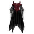 thumbnail image 4 of Halloween Outfits Gothic Style Dresses Plus Size Fashion Midi Dress Irregular Length with Flare Sleeves and Short Sleeve Party Dress for Women, 4 of 5
