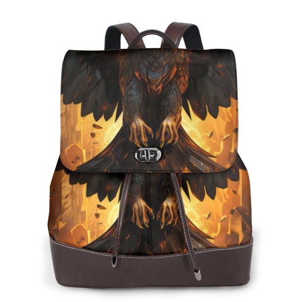 Disketp Cool Black Eagle Mochila de Cuero para Mujer, Bolso de Espalda Antirrobo con Estilo para Viaje, Trabajo y Uso Diario