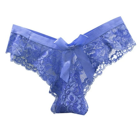BYHONG Women s Sexy Lace Transparent Low Waisted Thong Seamless Thin Mesh Bow Japanese Seductive Underwear Panties for Women Pack Sky Blue One Size