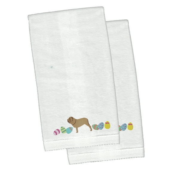 Neopolitan Mastiff Easter White Embroidered Plush Hand Towel Set of 2