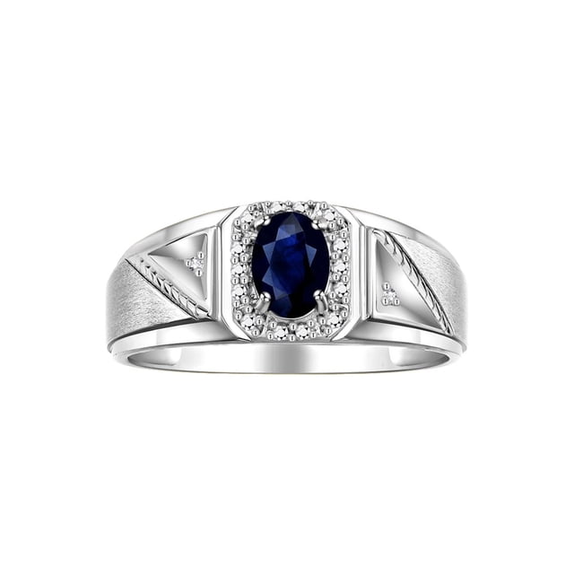 RYLOS Men's Rings 14K White Gold Classic 7X5MM Oval Gemstone & Diamond Ring Sapphire September Birthstone Rings For Men Size 13