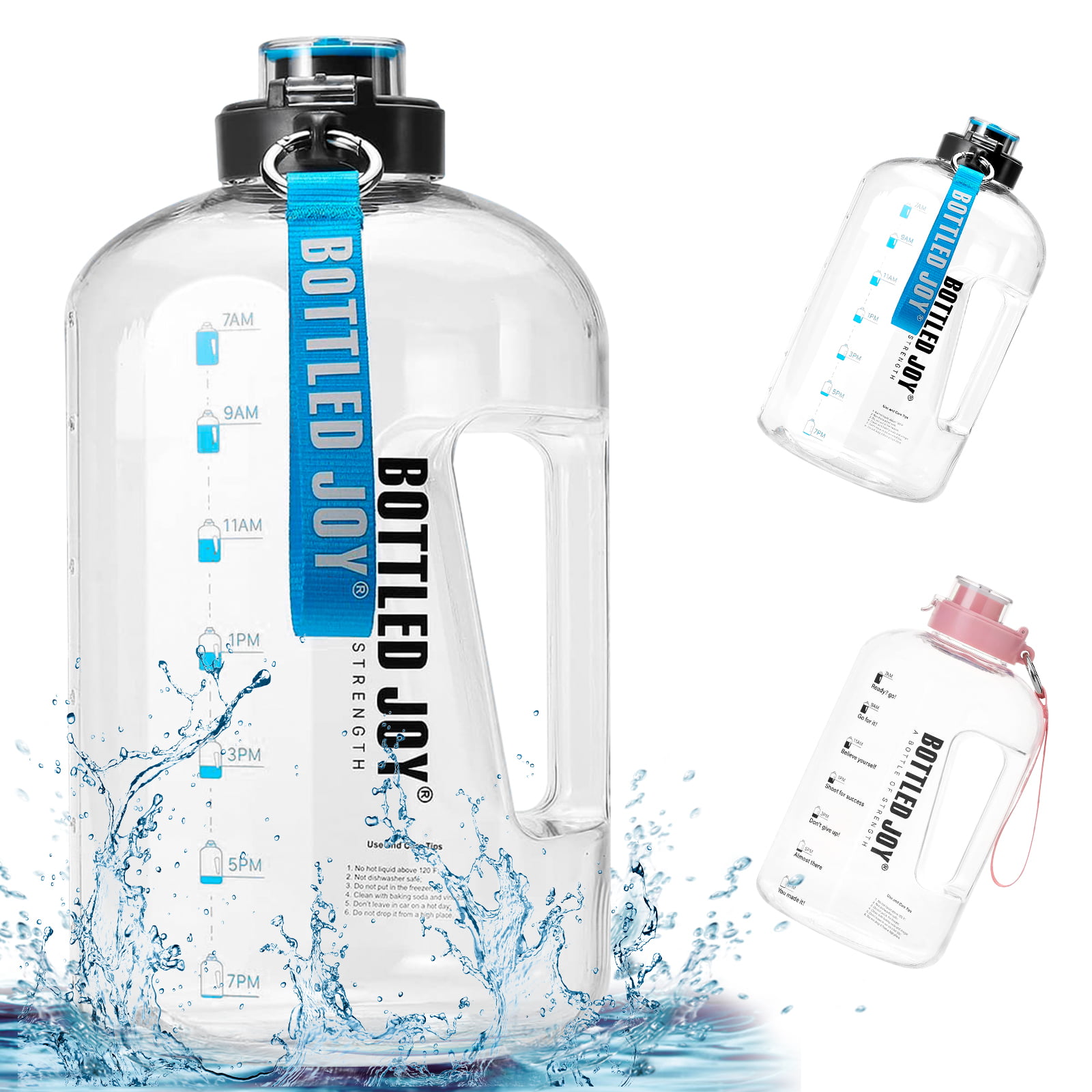 BOTTLED JOY Half Gallon Water Bottle with Straw Lid BPA Free 75oz Large Water... 